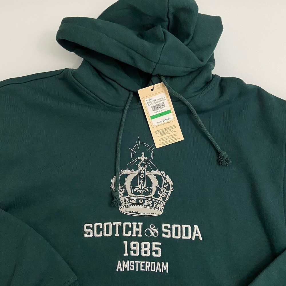 Scotch Soda Men Relaxed Fit Fleece Graphic‎ Hoodie Cypress Green Size L